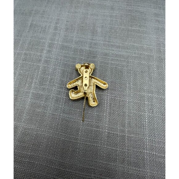 Teddy Bear Brooch Gold Tone Clear Rhinestone Eyes 2" - Picture 4 of 9